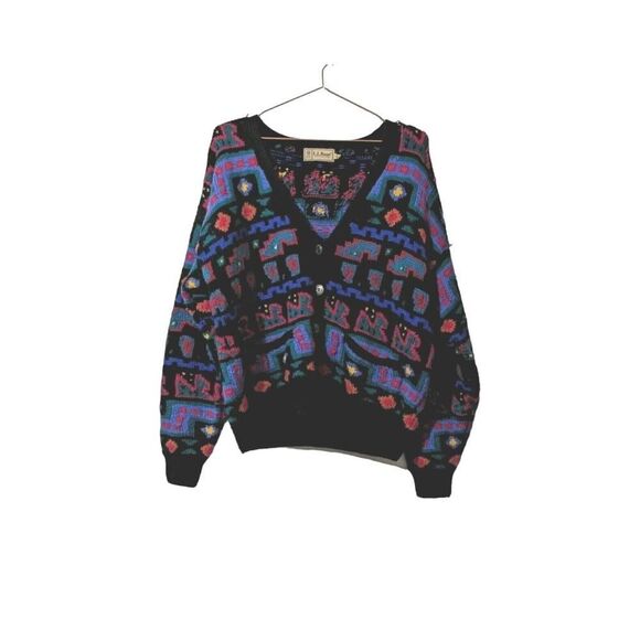 L.L. Bean Sweaters - Vintage LL Bean Womens Medium 100% Pure Wool Geometric Aztec Cardigan Sweater